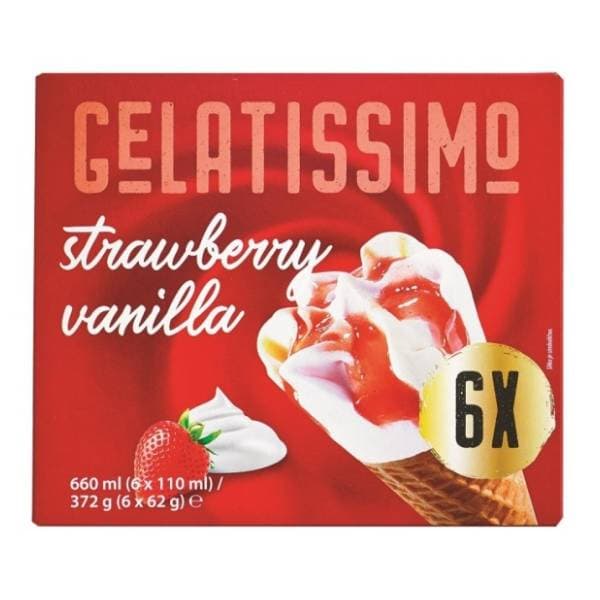 Sladoled GELATISSIMO vanila jagoda kornet 6x110ml 0