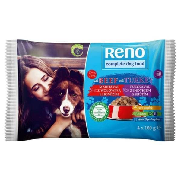 RENO hrana za pse goveđe i ćureće meso 4x100g 0