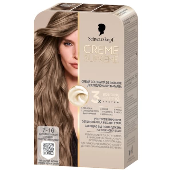 SCHWARZKOPF Creme Supreme farba za kosu 7-16 ash dark blonde 0
