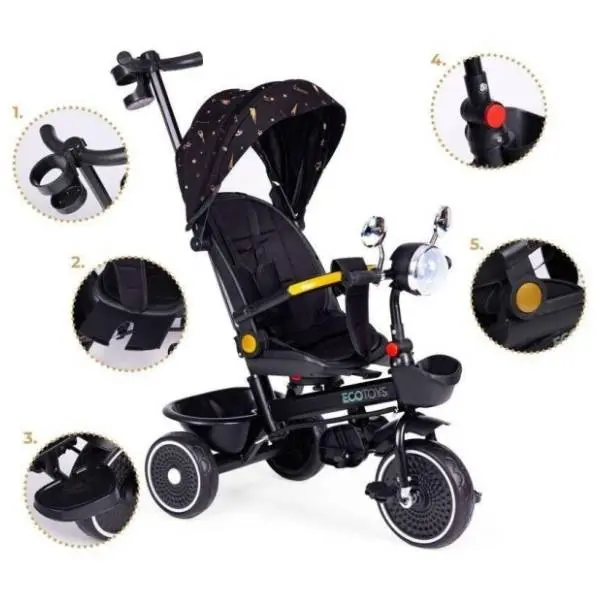 ECO TOYS tricikl 2u1 sa rotirajućim sedištem crni 2
