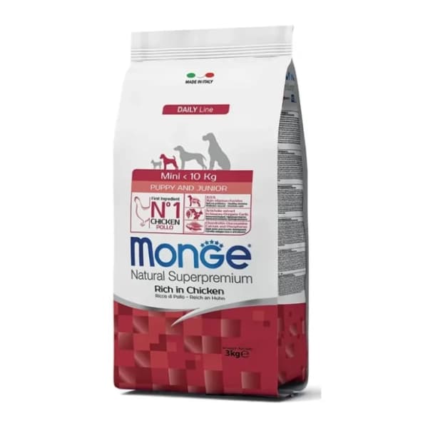 MONGE Mini puppy and junior hrana za pse piletina 3kg 0