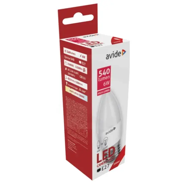 AVIDE LED sijalica E27 6W 3000K C37 SMD 0