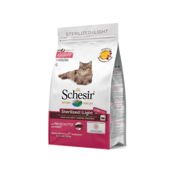 SCHESIR Sterilised & light hrana za mačke šunka 400g 0