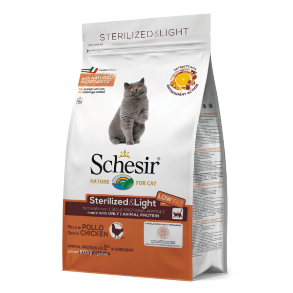 SCHESIR Sterilized & light hrana za mačke piletina 400g 0