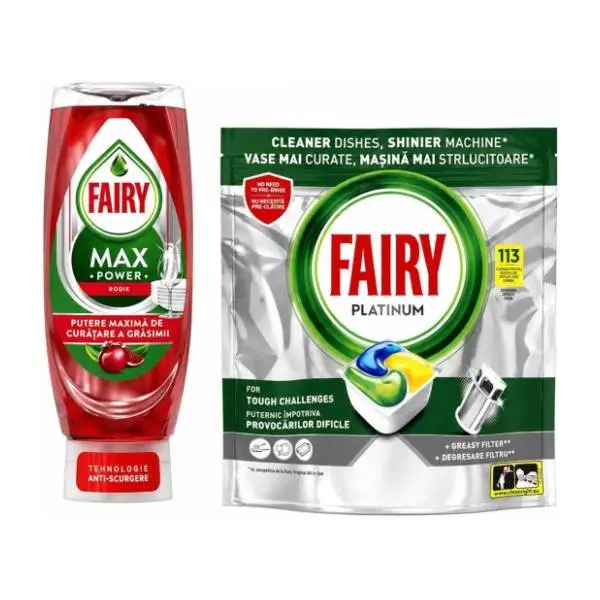Tablete FAIRY Platinum 113kom + Max power deterdžent 545ml 0