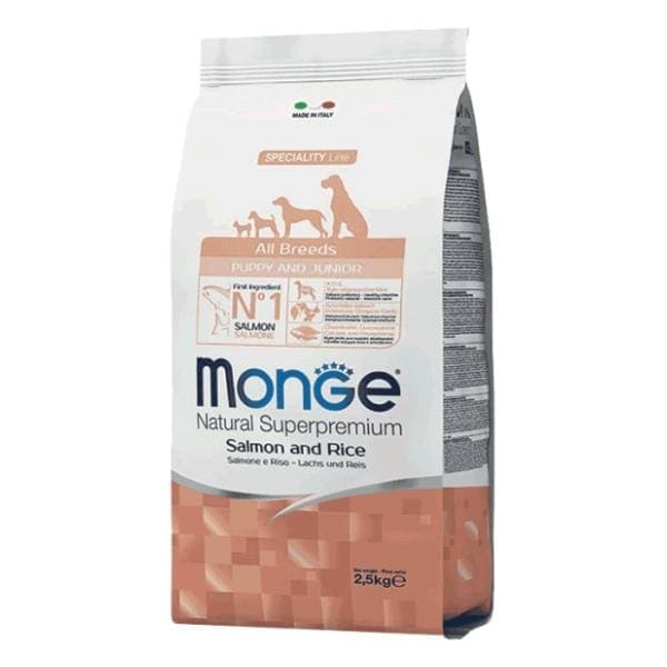 MONGE Monoprotein puppy and junior losos i pirinač 2,5kg 0