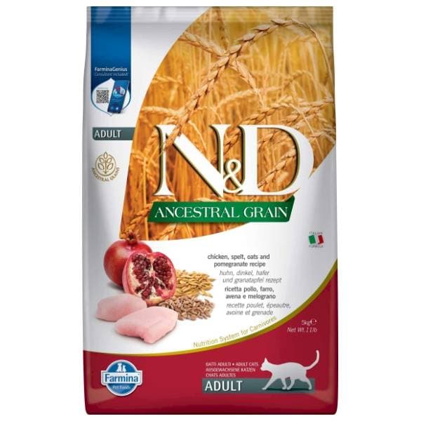 N&D Ancestral grain hrana za odrasle mačke piletina nar 5kg 0