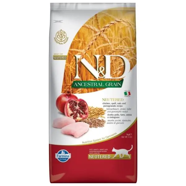 N&D Ancestral grain hrana za sterilisane mačke piletina nar 5kg 0