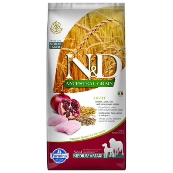 N&D Ancestral grain light hrana za pse piletina i nar 12kg 0