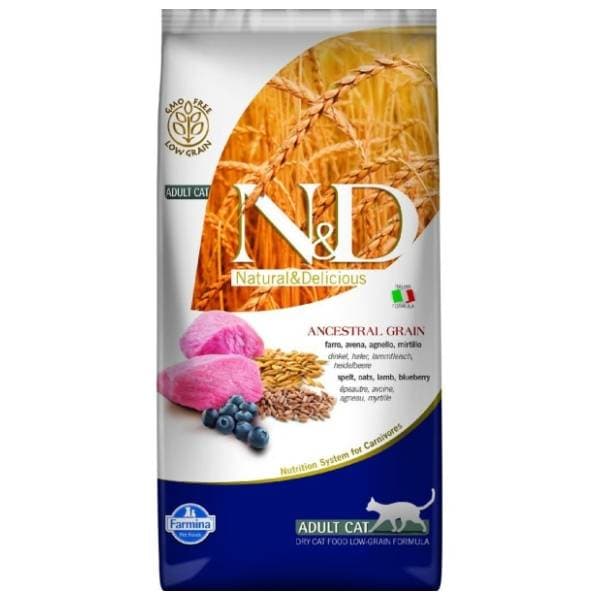 N&D Low grain hrana za odrasle mačke jagnjetina borovnica 5kg 0