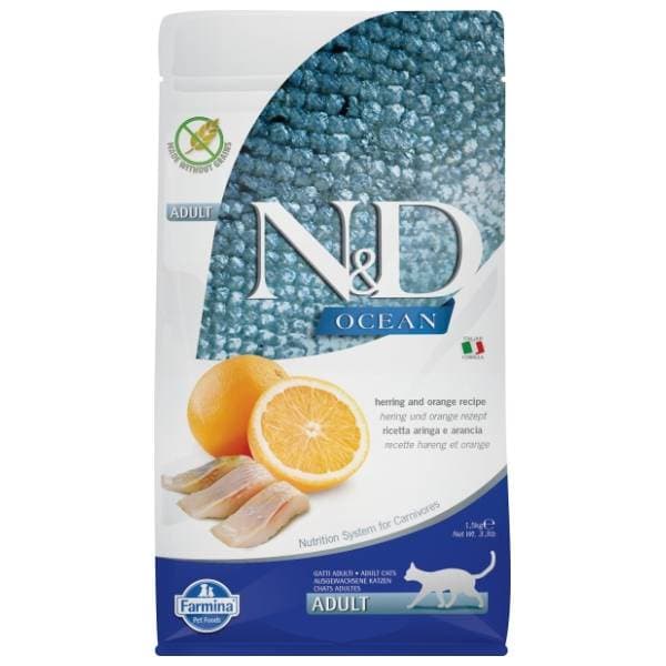 N&D Ocean hrana za odrasle mačke haringa i pomorandža 5kg 0