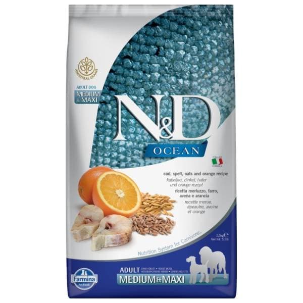 N&D Ocean medium maxi adult pomorandža i bakalar 12kg 0
