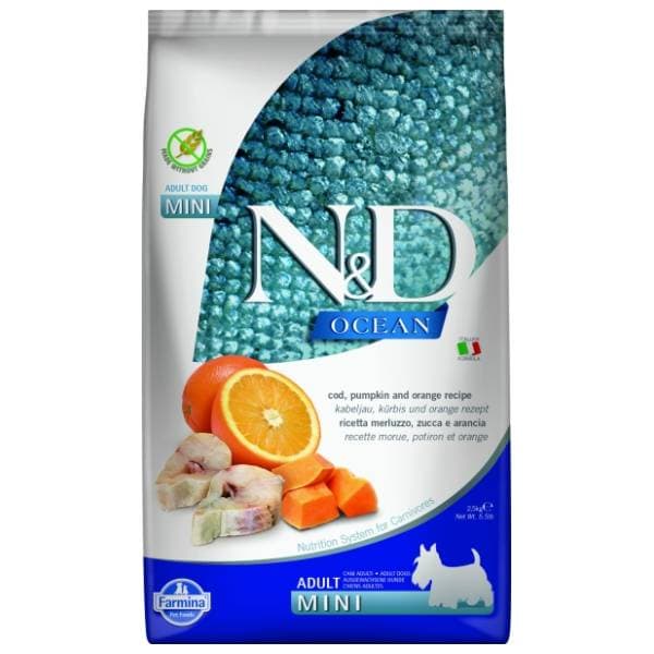 N&D Ocean mini hrana za pse bakala bundeva i pomorandža 2,5kg 0