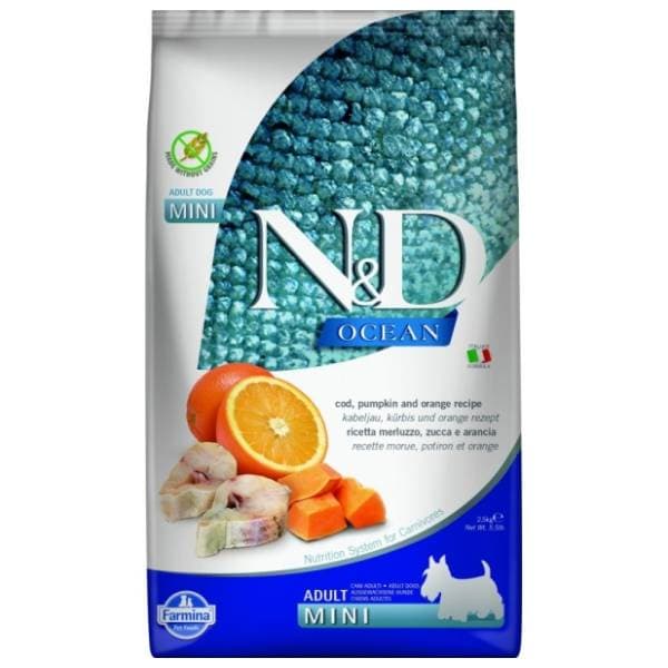 N&D Ocean mini hrana za pse bakalar bundeva pomorandža 800g 0