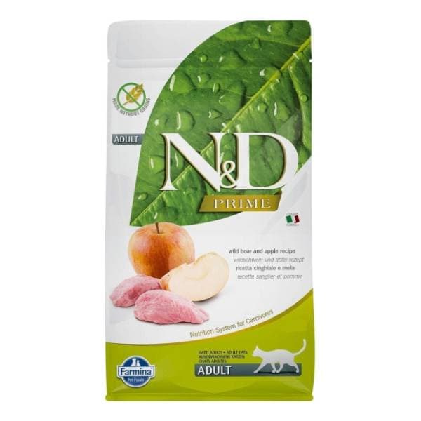 N&D Prime hrana za odrasle mačke jabuka divlja svinja 300g 0