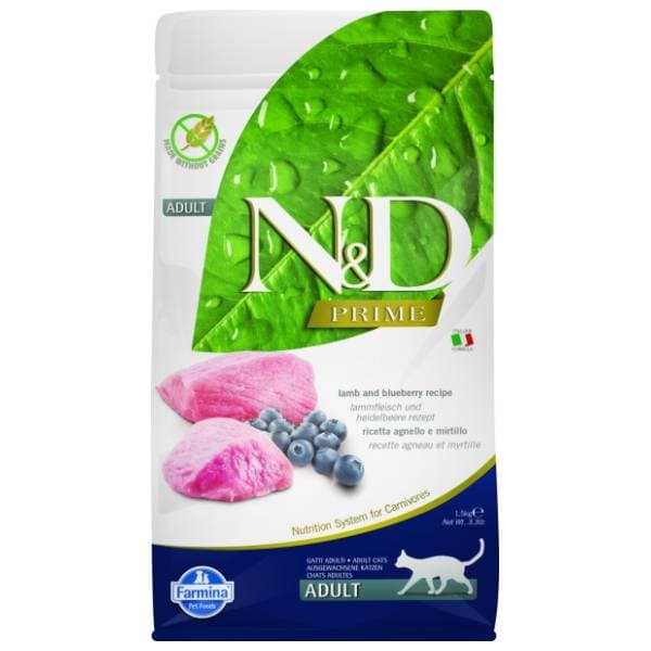 N&D Prime hrana za odrasle mačke jagnjetina i borovnica 1,5kg 0