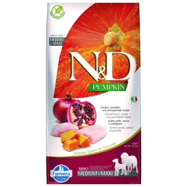 N&D Pumpkin medium maxi adult hrana za pse piletina nar 12kg 0
