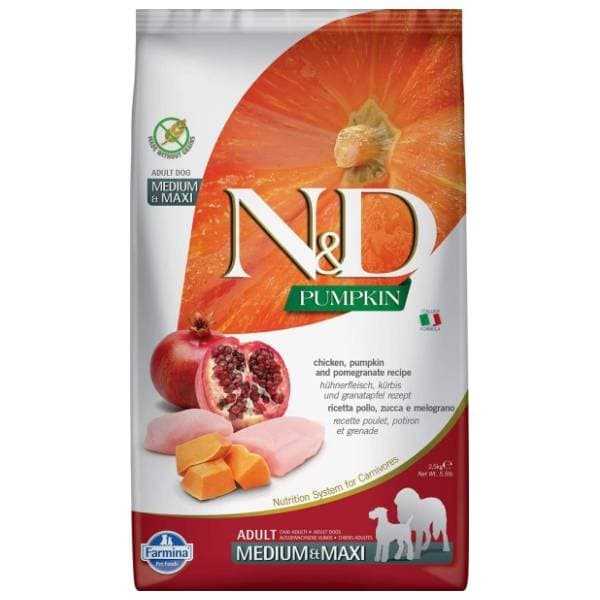 N&D Pumpkin medium maxi adult hrana za pse piletina nar 2,5kg 0