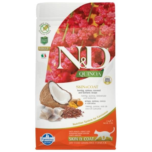 N&D Quinoa skin & coat hrana za mačke haringa i kokos 1,5kg 0