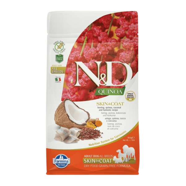 N&D Quinoa skin & coat hrana za pse haringa kokos kurkuma 7kg 0