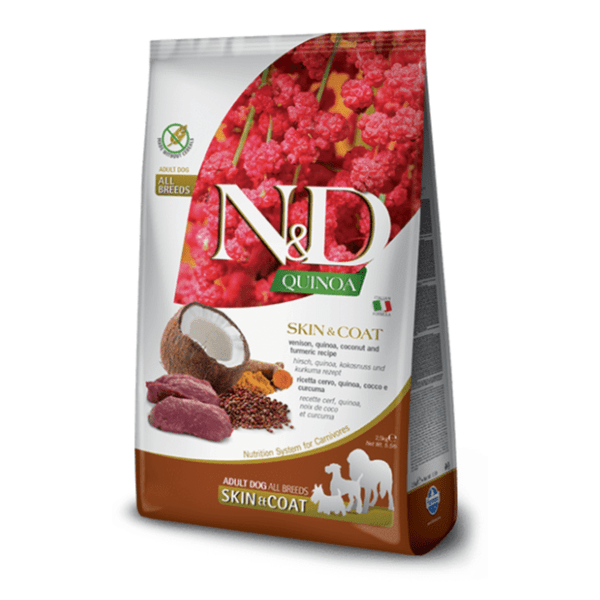 N&D Quinoa skin & coat hrana za pse srnetina kokos kurkuma 7kg 0