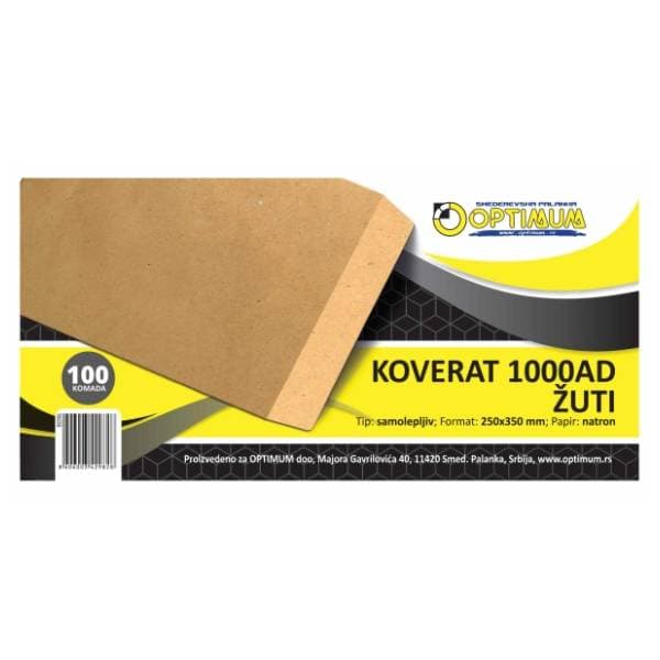 Koverta AD 1000 natron žuti OPTIMUM 100kom 0