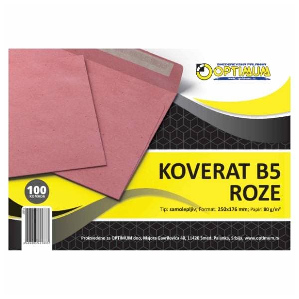 Koverta B5 roze OPTIMUM 100kom 0