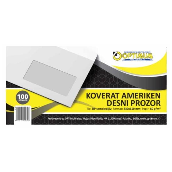 Koverta desni prozor 11x23cm Ameriken OPTIMUM 100kom 0