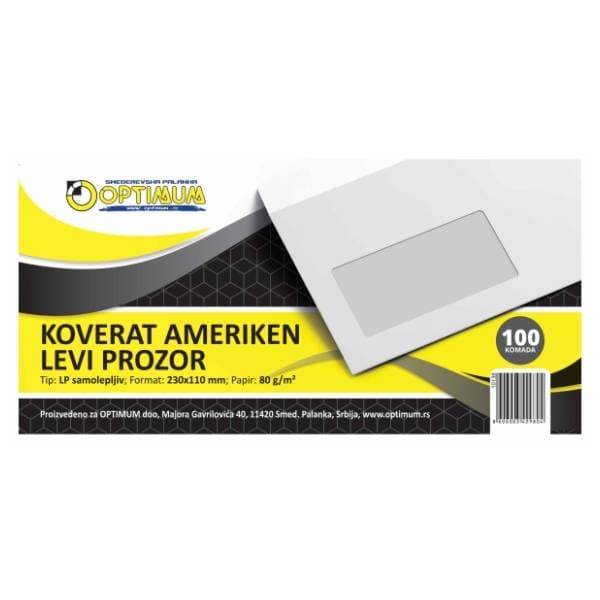 Koverta levi prozor 11x23cm Ameriken OPTIMUM 100kom 0