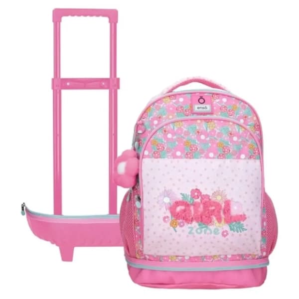 Ranac za školu ENSO Girl zone sa točkićima 43cm pink 2
