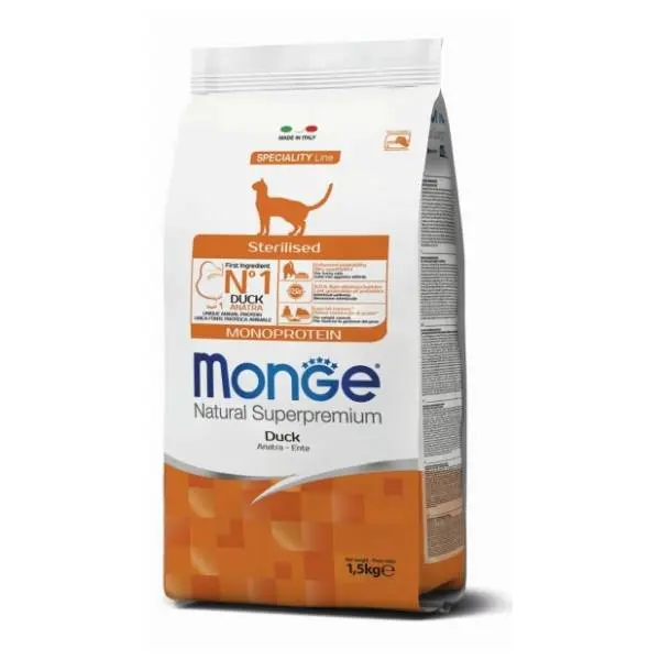 MONGE Sterilised monoprotein hrana za mačke patka 1,5kg 0