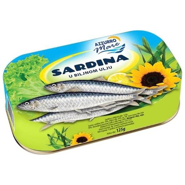 Sardina AZZURRO MARE u salamuri i biljnom ulju 125g 0