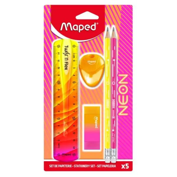 Školski set MAPED neon 5kom (olovke, zarezač, gumica, lenjir) 0