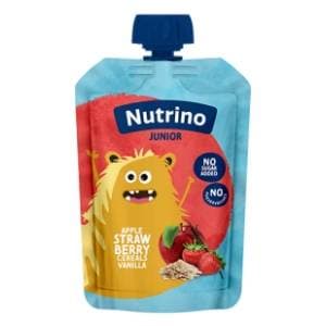 NUTRINO Junior voćni pire jabuka jagoda žitarice vanila 180g slide slika