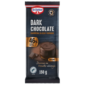 DR. OETKER Crna čokolada za kuvanje i jelo 46% kakao delova 150g slide slika