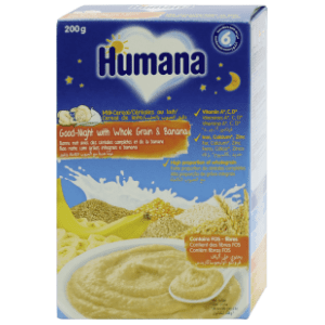 HUMANA Mlečna kašica za laku noć žitarice i banana 200g slide slika