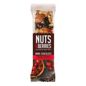 NUTS & BERRIES Dark chocolate sour cherry bar 40g slide slika