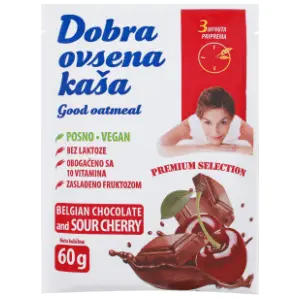 DOBRA OVSENA kaša belgijska čokolada kisela višnja 60g slide slika