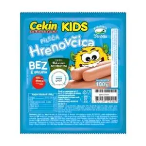 Viršle CEKIN kids hrenovke 100g slide slika