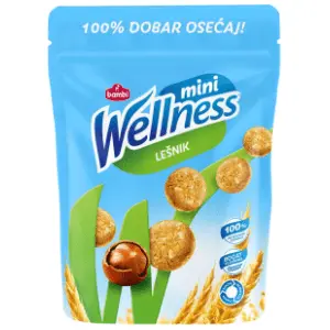 Keks WELLNESS mini lešnik 70g slide slika