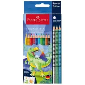 Drvene boje FABER CASTELL grip dinosaurus + metallic 10+3kom slide slika