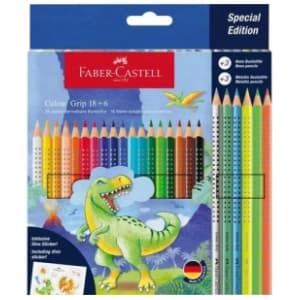 Drvene boje FABER CASTELL grip dinosaurus + metallic 18+6kom slide slika