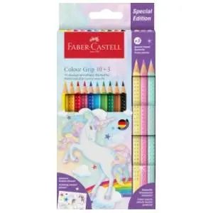 Drvene boje FABER CASTELL grip unicorn + sparkle 10+3kom slide slika