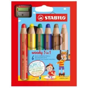 Drvene boje STABILO woody set 3u1 6kom + zarezač slide slika