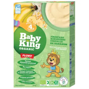 FLORY baby king organic kaša pirinač kukuruzne cerealije sa bananom 200g slide slika