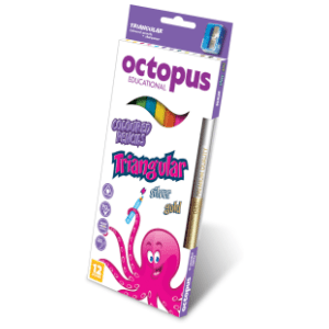 Drvene boje OCTOPUS triangular 12kom + srebrna i zlatna i zarezač gratis slide slika