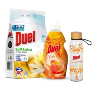 DUEL paket deterdžent za veš, omekšivač i staklena flašica slide slika
