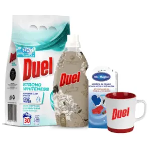 DUEL set deterdžent, omekšivač, šolja za kafu i mrežica za veš slide slika