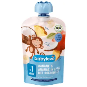 BABYLOVE voćni pire banana ananas u jabuci sa kokosovim mlekom 100g slide slika