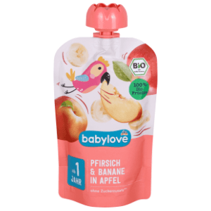 BABYLOVE voćni pire breskva banana u jabuci 100g slide slika